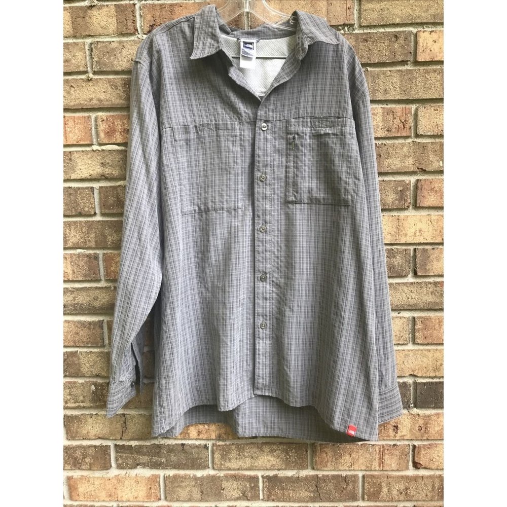 The North Face Shirt Mens Large Gray Plaid Vented Button Down Long Sleeve Pocket